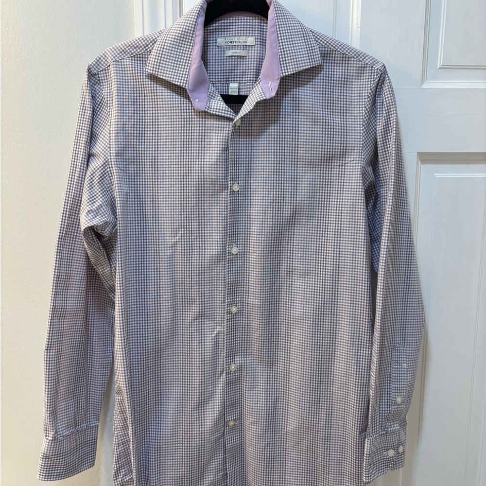 Perry Ellis Black and White Dress Shirt with Vertical Stripes